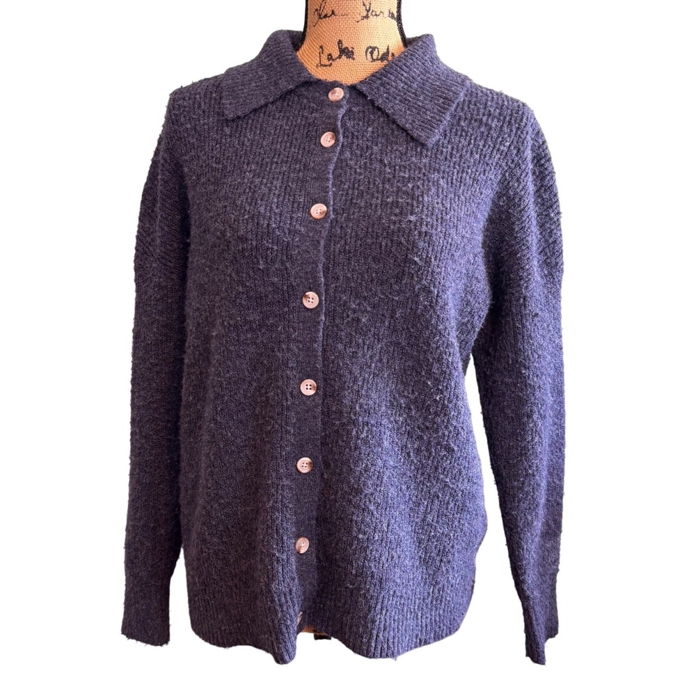 Central Park West Womens Preppy Cozy Comfy Warm Collared Cardigan Blue Medium